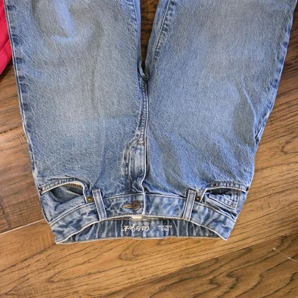 Girls Size 10 Jeans High Rise Baggy Wide Leg Blue Pink Denim